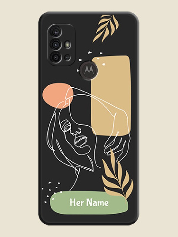 Custom Custom Text With Line Art Of Women & Leaves Design On Space Black Personalized Soft Matte Phone Covers -Motorola Moto G30 - alternate view