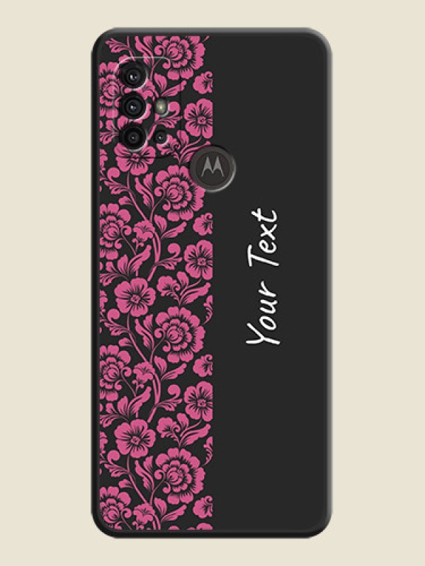 Custom Pink Floral Pattern Design With Custom Text On Space Black Personalized Soft Matte Phone Covers -Motorola Moto G30 - alternate view