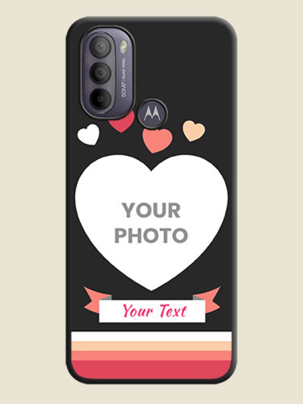 Custom Love Shaped Photo with Colorful Stripes on Personalised Space Black Soft Matte Cases - Moto G31 - alternate view