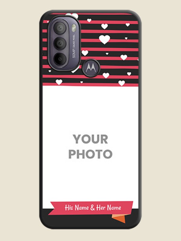 Custom White Color Love Symbols with Pink Lines Pattern on Space Black Custom Soft Matte Phone Cases - Moto G31 - alternate view