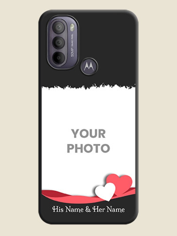 Custom Pin Color Love Shaped Ribbon Design with Text on Space Black Custom Soft Matte Phone Back Cover - Moto G31 - alternate view