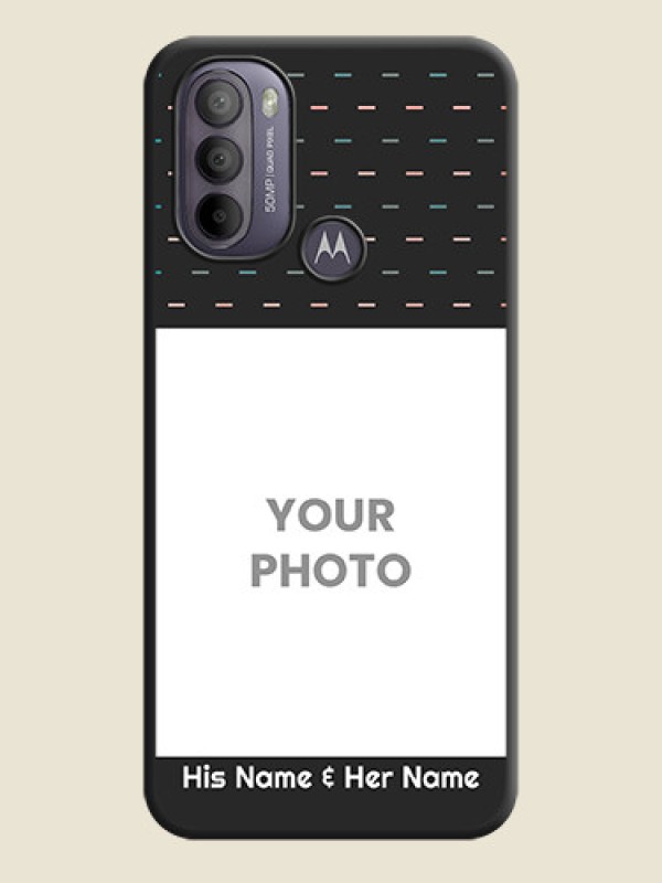 Custom Line Pattern Design with Text on Space Black Custom Soft Matte Phone Back Cover - Moto G31 - alternate view