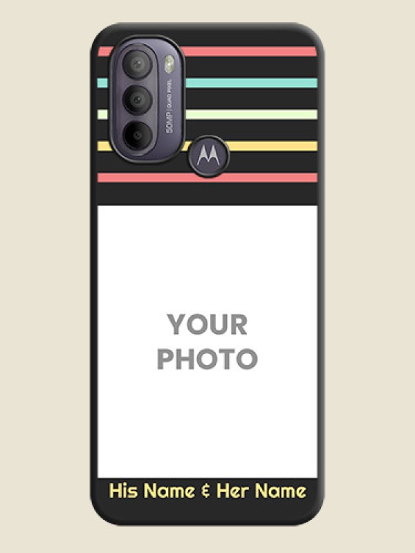 Custom Color Stripes with Photo and Text on Photo on Space Black Soft Matte Mobile Case - Moto G31 - alternate view