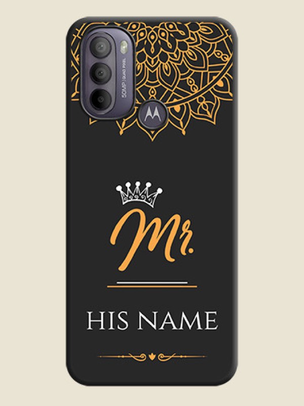 Custom Mr Name with Floral Design  on Personalised Space Black Soft Matte Cases - Moto G31 - alternate view