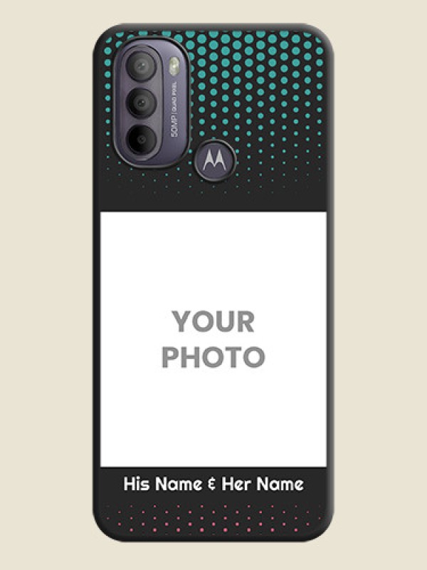 Custom Faded Dots with Grunge Photo Frame and Text on Space Black Custom Soft Matte Phone Cases - Moto G31 - alternate view