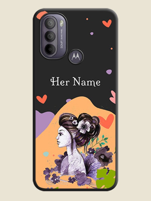 Custom Namecase For Her With Fancy Lady Image On Space Black Personalized Soft Matte Phone Covers -Motorola Moto G31 - alternate view