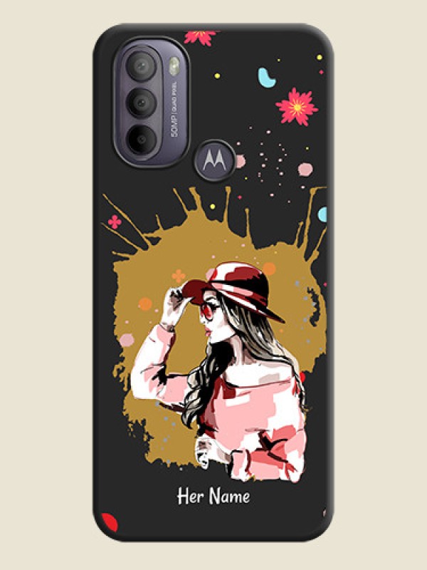 Custom Mordern Lady With Color Splash Background With Custom Text On Space Black Personalized Soft Matte Phone Covers -Motorola Moto G31 - alternate view