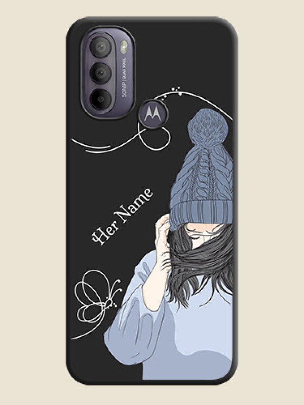 Custom Girl With Blue Winter Outfiit Custom Text Design On Space Black Personalized Soft Matte Phone Covers -Motorola Moto G31 - alternate view