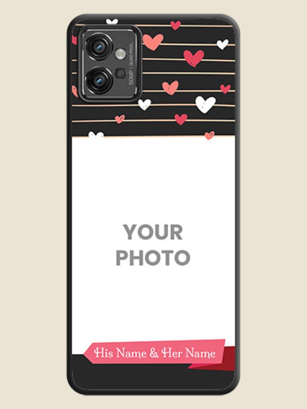 Custom Love Pattern with Name on Pink Ribbon  on Photo on Space Black Soft Matte Back Cover - Motorola Moto G32 - alternate view