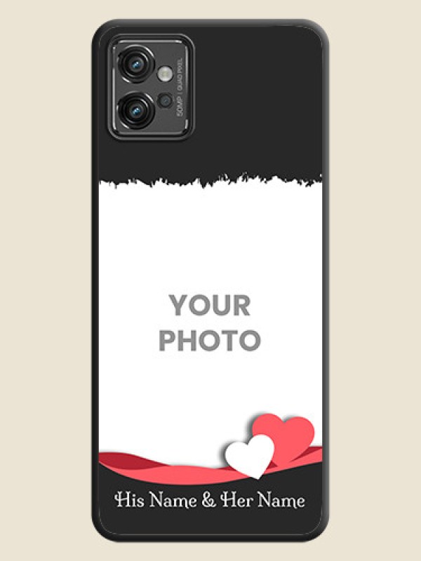Custom Pin Color Love Shaped Ribbon Design with Text on Space Black Custom Soft Matte Phone Back Cover - Motorola Moto G32 - alternate view