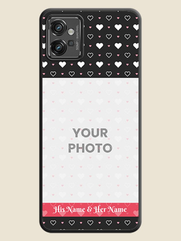 Custom White Color Love Symbols with Text Design on Photo on Space Black Soft Matte Phone Cover - Motorola Moto G32 - alternate view