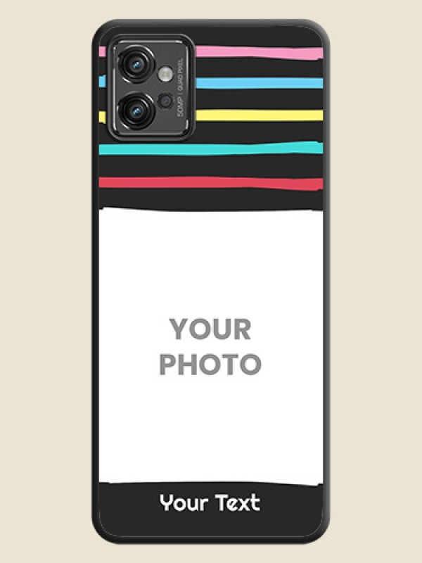 Custom Multicolor Lines with Image on Space Black Personalized Soft Matte Phone Covers - Motorola Moto G32 - alternate view