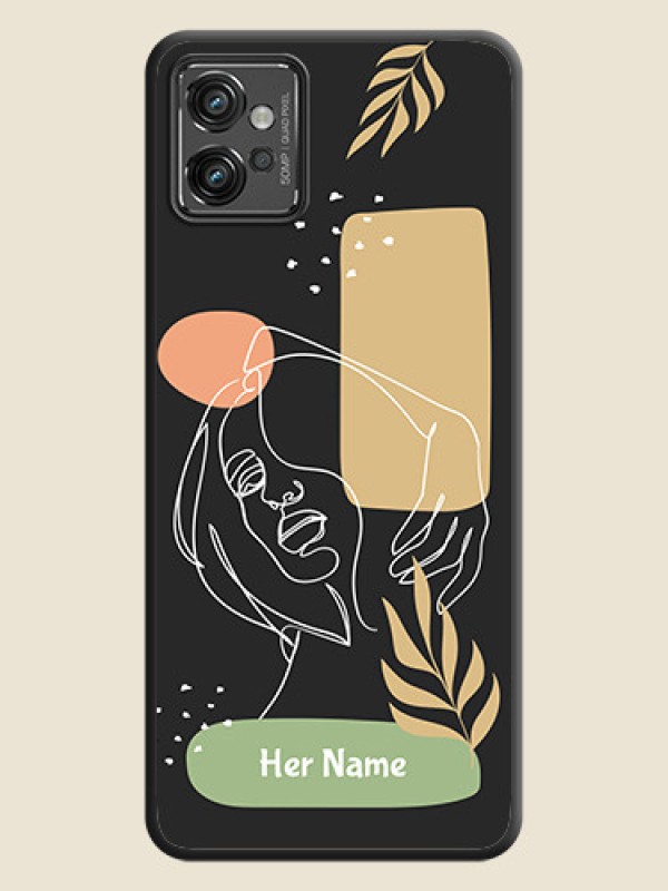 Custom Custom Text With Line Art Of Women & Leaves Design On Space Black Personalized Soft Matte Phone Covers -Motorola Moto G32 - alternate view