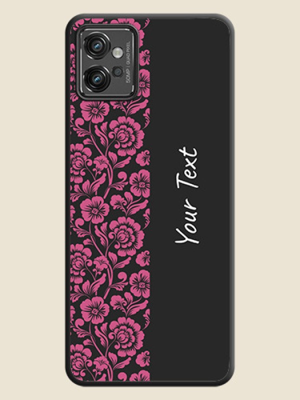 Custom Pink Floral Pattern Design With Custom Text On Space Black Personalized Soft Matte Phone Covers -Motorola Moto G32 - alternate view