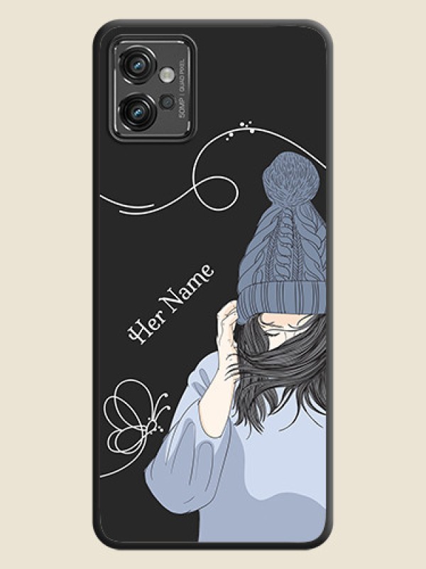 Custom Girl With Blue Winter Outfiit Custom Text Design On Space Black Personalized Soft Matte Phone Covers -Motorola Moto G32 - alternate view