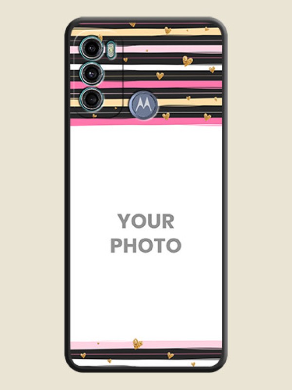 Custom Multicolor Lines and Golden Love Symbols Design on Photo on Space Black Soft Matte Mobile Cover - Motorola Moto G40 Fusion - alternate view