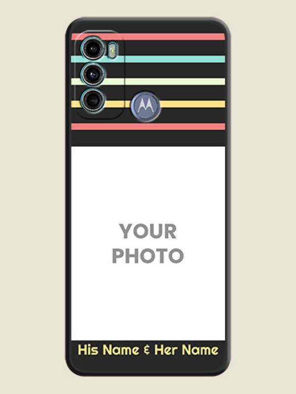 Custom Color Stripes with Photo and Text on Photo on Space Black Soft Matte Mobile Case - Motorola Moto G40 Fusion - alternate view