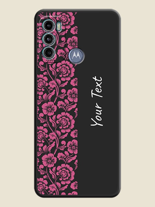 Custom Pink Floral Pattern Design With Custom Text On Space Black Personalized Soft Matte Phone Covers -Motorola Moto G40 Fusion - alternate view