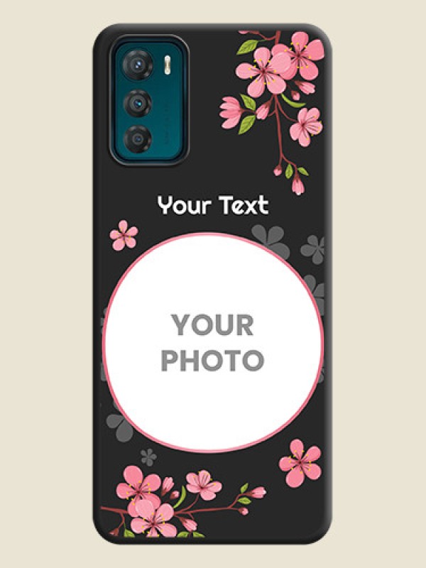 Custom Round Image with Pink Color Floral Design on Photo on Space Black Soft Matte Back Cover - Motorola Moto G42 - alternate view
