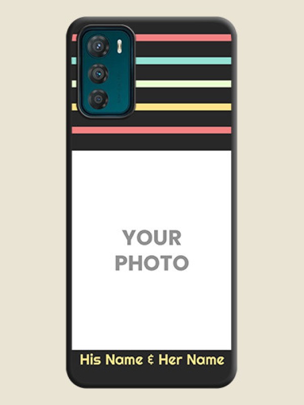 Custom Color Stripes with Photo and Text on Photo on Space Black Soft Matte Mobile Case - Motorola Moto G42 - alternate view