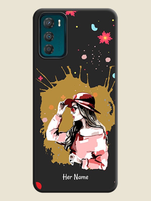 Custom Mordern Lady With Color Splash Background With Custom Text On Space Black Personalized Soft Matte Phone Covers -Motorola Moto G42 - alternate view