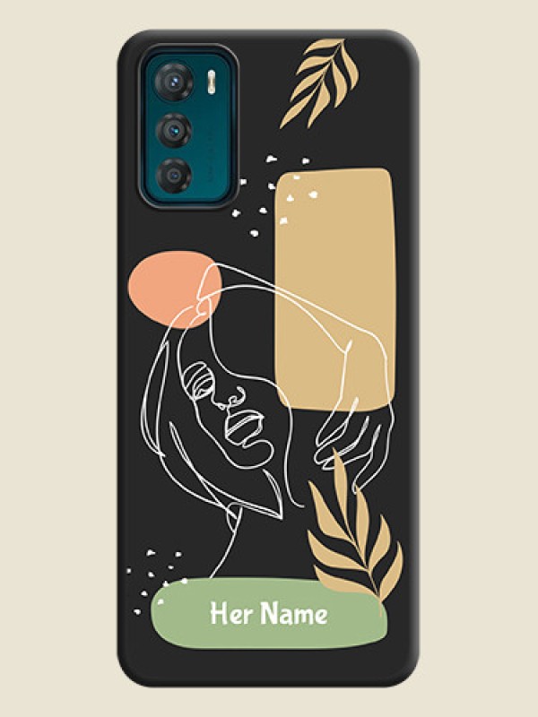 Custom Custom Text With Line Art Of Women & Leaves Design On Space Black Personalized Soft Matte Phone Covers -Motorola Moto G42 - alternate view