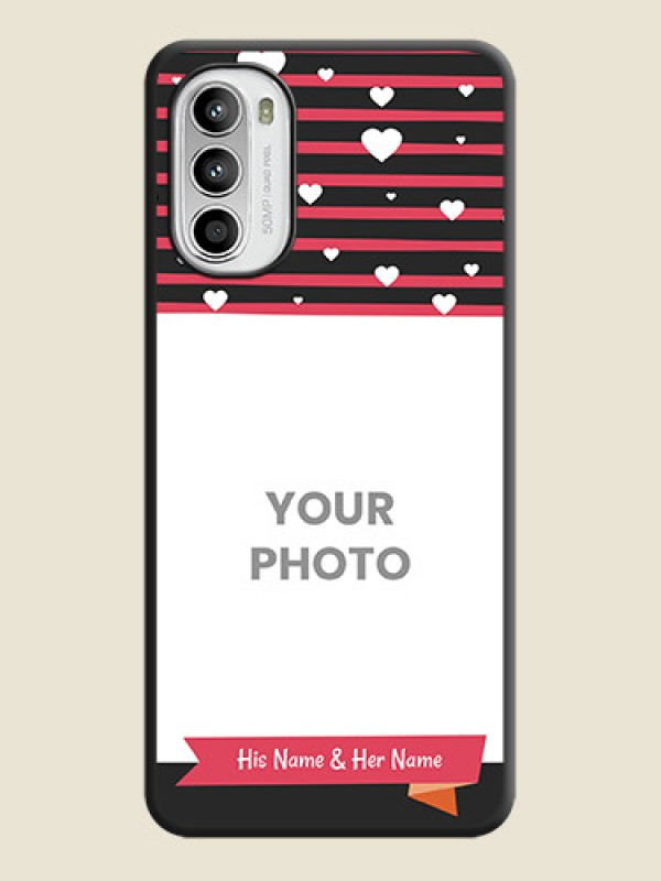 Custom White Color Love Symbols with Pink Lines Pattern on Space Black Custom Soft Matte Phone Cases - Moto G52 - alternate view