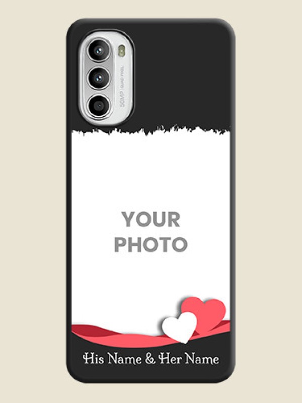 Custom Pin Color Love Shaped Ribbon Design with Text on Space Black Custom Soft Matte Phone Back Cover - Moto G52 - alternate view