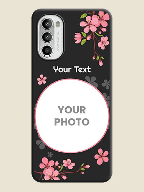 Custom Round Image with Pink Color Floral Design on Photo on Space Black Soft Matte Back Cover - Moto G52 - alternate view