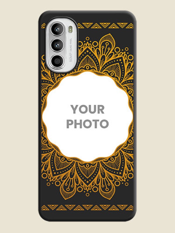 Custom Round Image with Floral Design on Photo on Space Black Soft Matte Mobile Cover - Moto G52 - alternate view