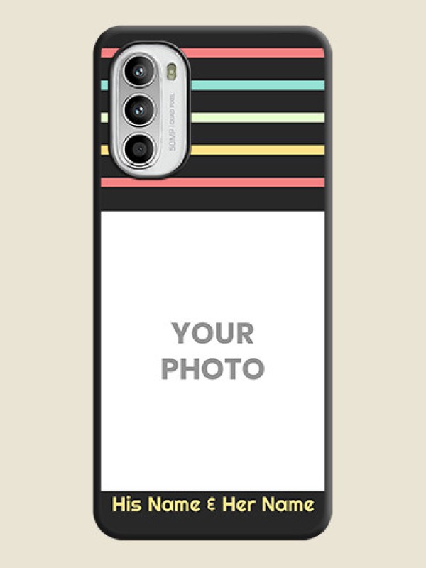 Custom Color Stripes with Photo and Text on Photo on Space Black Soft Matte Mobile Case - Moto G52 - alternate view