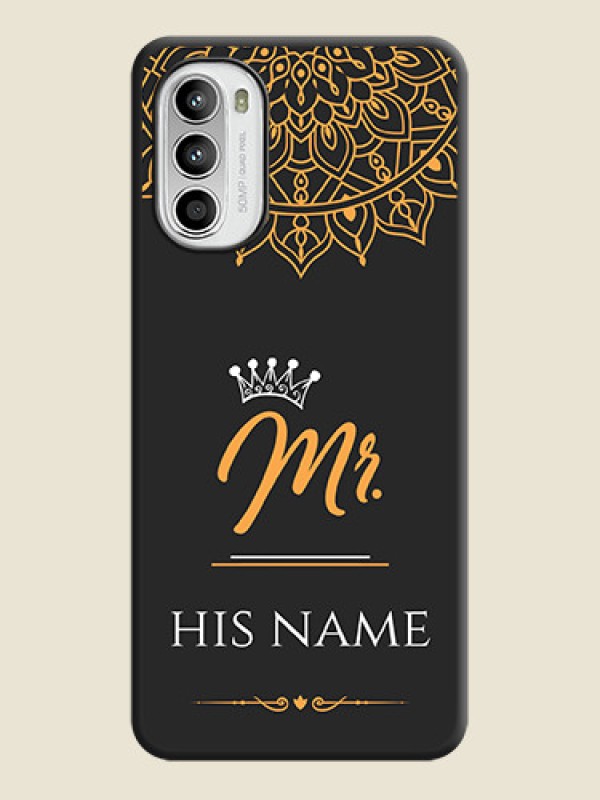 Custom Mr Name with Floral Design  on Personalised Space Black Soft Matte Cases - Moto G52 - alternate view