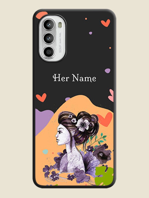 Custom Namecase For Her With Fancy Lady Image On Space Black Personalized Soft Matte Phone Covers -Motorola Moto G52 - alternate view