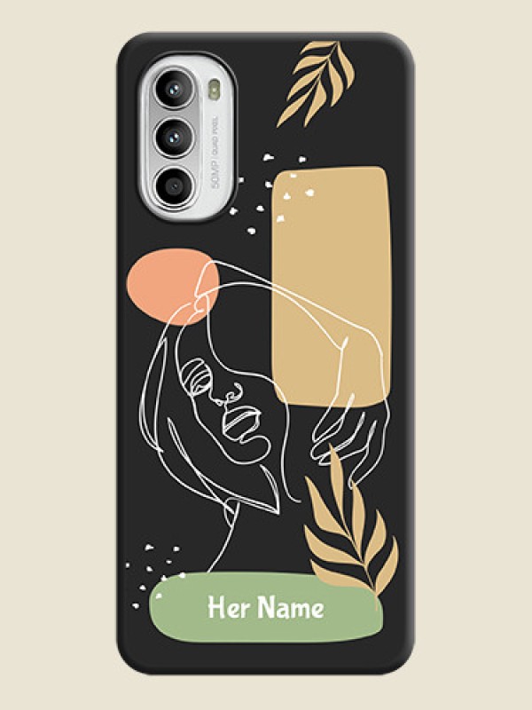 Custom Custom Text With Line Art Of Women & Leaves Design On Space Black Personalized Soft Matte Phone Covers -Motorola Moto G52 - alternate view