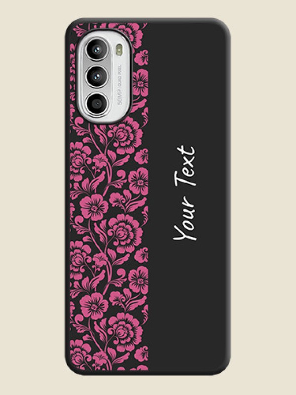 Custom Pink Floral Pattern Design With Custom Text On Space Black Personalized Soft Matte Phone Covers -Motorola Moto G52 - alternate view