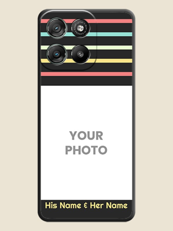 Custom Color Stripes with Photo and Text on Photo On Space Black Custom Soft Matte Mobile Back Cover - Motorola Moto G57 Power - alternate view