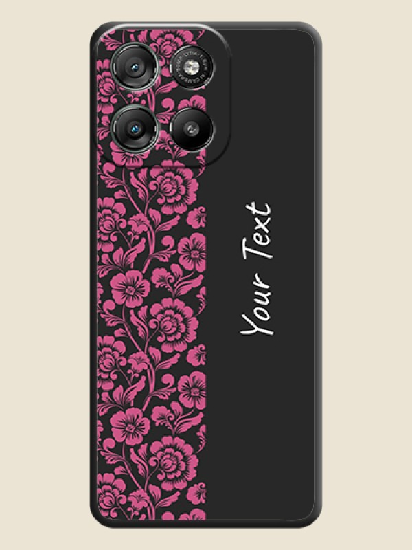 Custom Pink Floral Pattern Design With Custom Text On Space Black Custom Soft Matte Mobile Back Cover - Motorola Moto G57 Power - alternate view