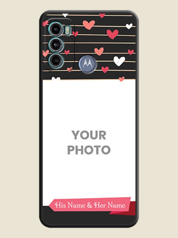 Custom Love Pattern with Name on Pink Ribbon  on Photo on Space Black Soft Matte Back Cover - Motorola Moto G60 - alternate view