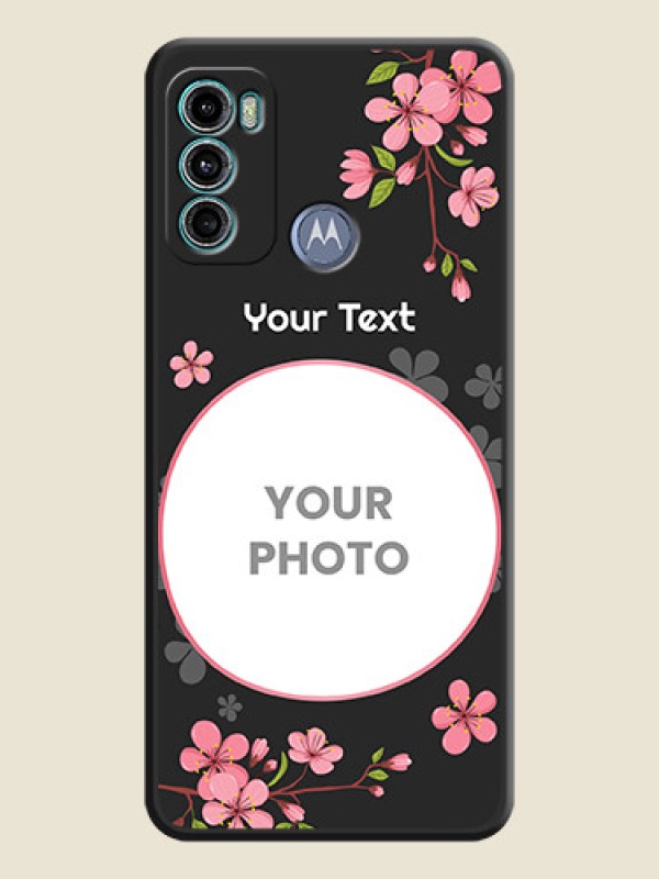 Custom Round Image with Pink Color Floral Design on Photo on Space Black Soft Matte Back Cover - Motorola Moto G60 - alternate view