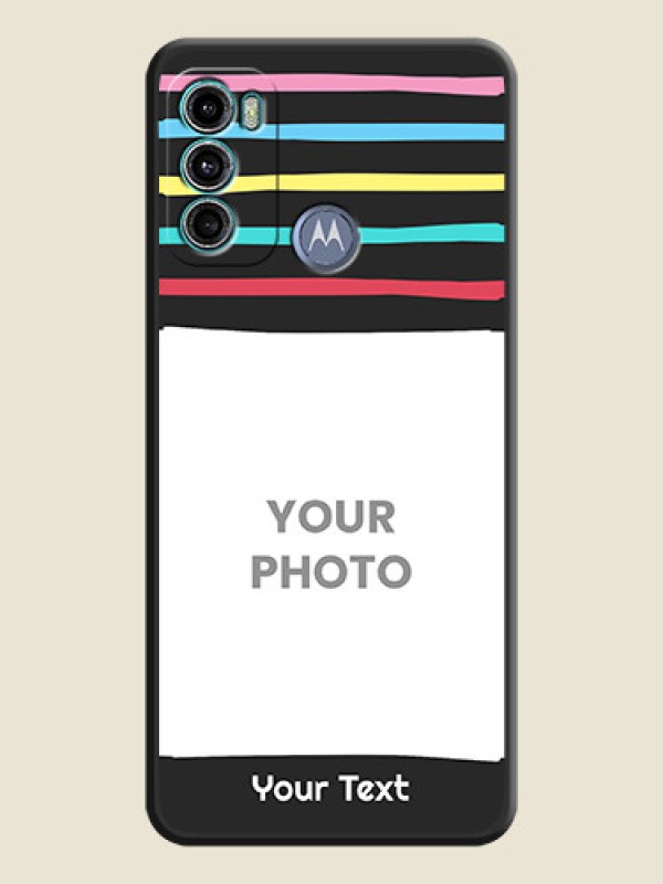 Custom Multicolor Lines with Image on Space Black Personalized Soft Matte Phone Covers - Motorola Moto G60 - alternate view