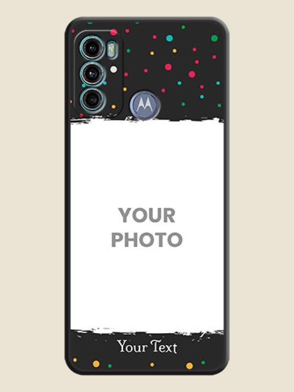 Custom Multicolor Dotted Pattern with Text on Space Black Custom Soft Matte Phone Back Cover - Motorola Moto G60 - alternate view