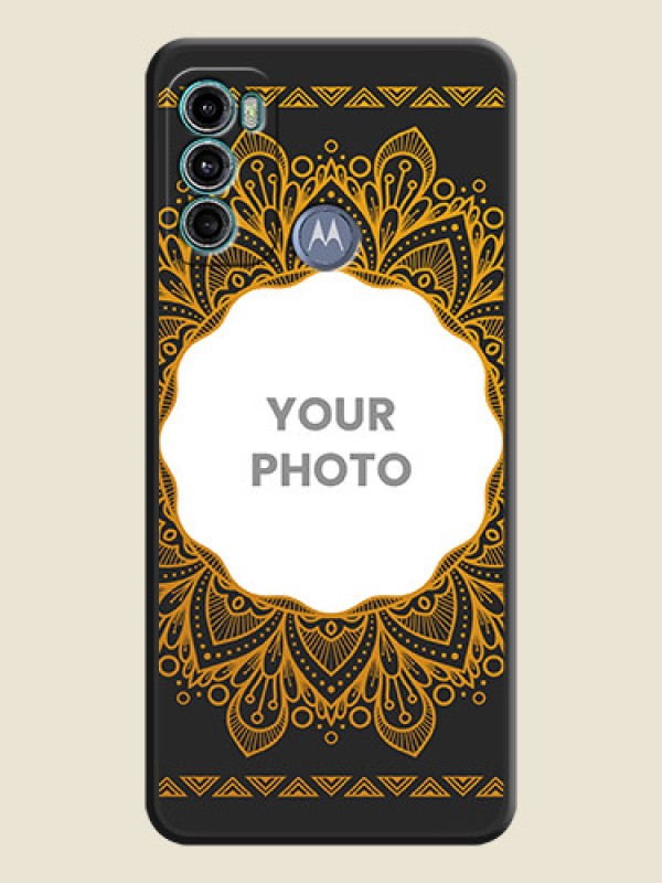 Custom Round Image with Floral Design on Photo on Space Black Soft Matte Mobile Cover - Motorola Moto G60 - alternate view