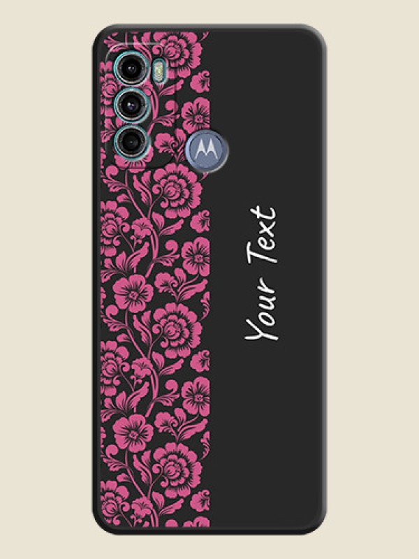 Custom Pink Floral Pattern Design With Custom Text On Space Black Personalized Soft Matte Phone Covers -Motorola Moto G60 - alternate view