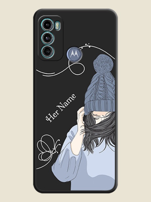 Custom Girl With Blue Winter Outfiit Custom Text Design On Space Black Personalized Soft Matte Phone Covers -Motorola Moto G60 - alternate view