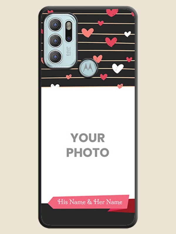 Custom Love Pattern with Name on Pink Ribbon  on Photo on Space Black Soft Matte Back Cover - Moto G60s - alternate view
