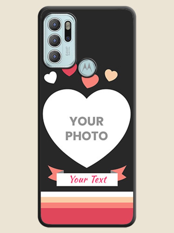 Custom Love Shaped Photo with Colorful Stripes on Personalised Space Black Soft Matte Cases - Moto G60s - alternate view