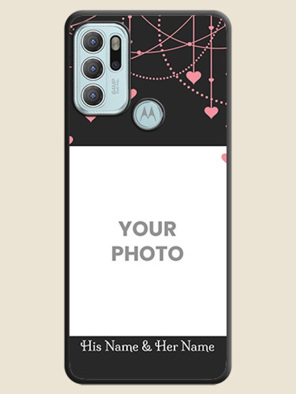 Custom Pink Love Hangings with Text on Space Black Custom Soft Matte Back Cover - Moto G60s - alternate view