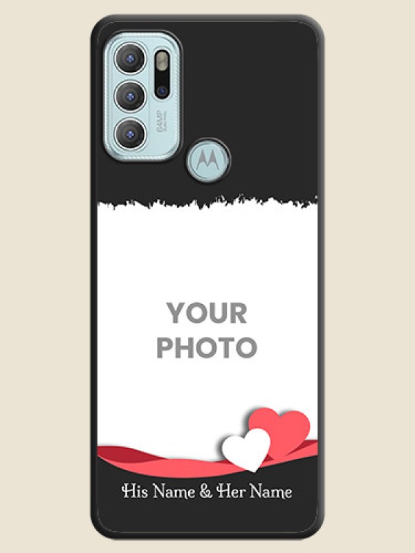 Custom Pin Color Love Shaped Ribbon Design with Text on Space Black Custom Soft Matte Phone Back Cover - Moto G60s - alternate view