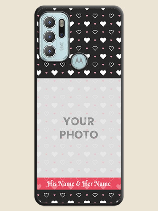 Custom White Color Love Symbols with Text Design on Photo on Space Black Soft Matte Phone Cover - Moto G60s - alternate view