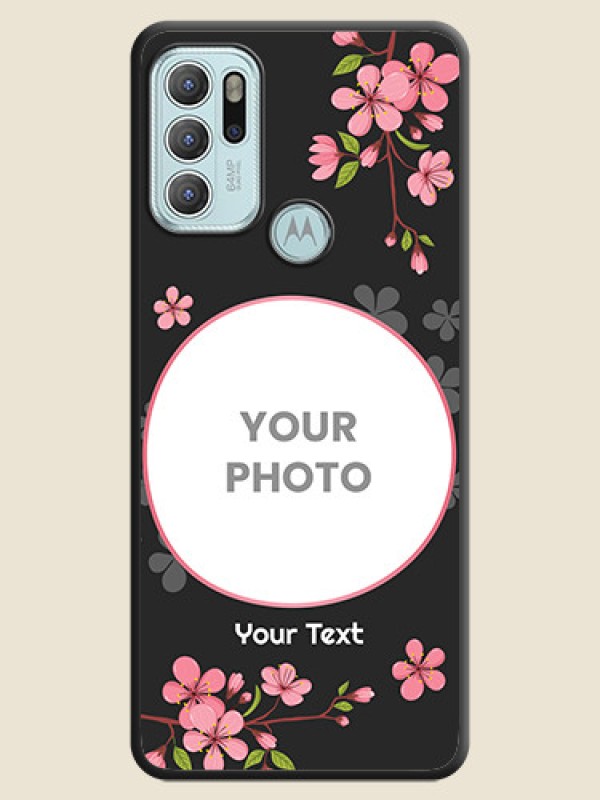 Custom Round Image with Pink Color Floral Design on Photo on Space Black Soft Matte Back Cover - Moto G60s - alternate view
